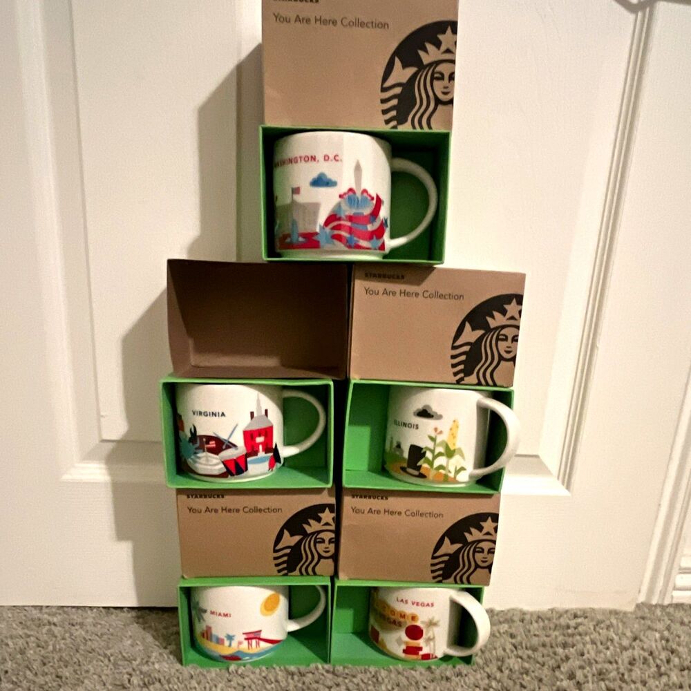 Starbucks You Are Here Collection Mug Lot w/ Boxes DC VA IL Miami Las Vegas